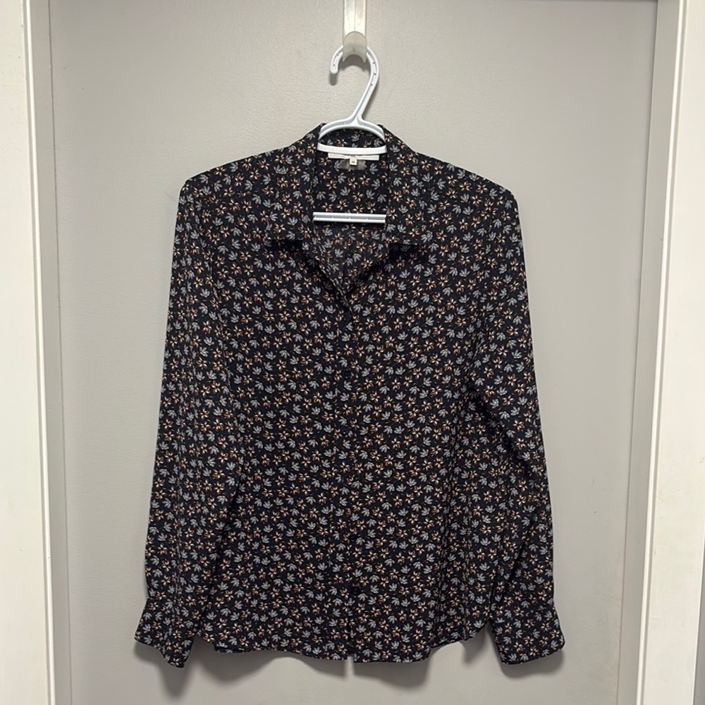 Like New Navy blouse with Blue and brown floral design Gerard Darel Paris